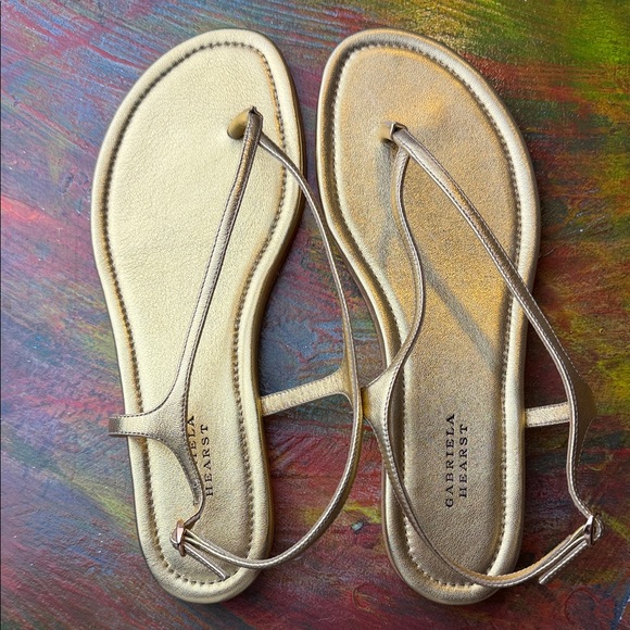 Gabriela Hearst Gia Flat Sandal in Gold Metallic Nappa Leather Sz. 38.5 w. Box - Picture 4 of 16